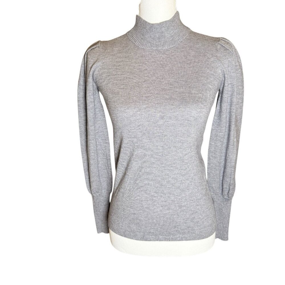 Premise XS Grey Viscose Blend Puff Shoulder Mock Neck Sweater